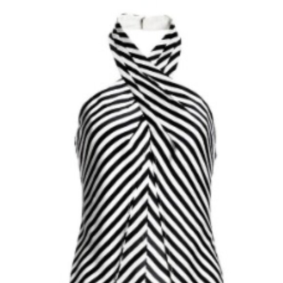 Black/White Stripe Woven Overlay Halter Jumpsuit - Small - Picture 3 of 5
